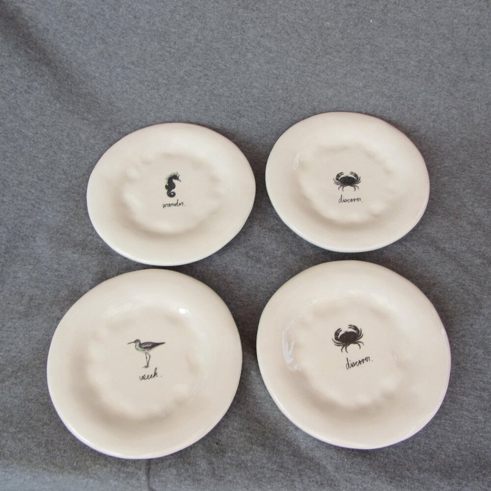M Studios (Rae Dunn) coastal life plate set of 4 (W3372)